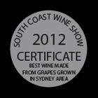 Certificate for Best Wine made from grapes grown in Sydney area at the South Coast Wine Show